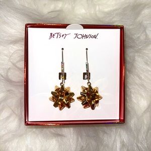 Betsey Johnson Christmas Holiday Gold Bow Multi Colored Rhinestones Earrings